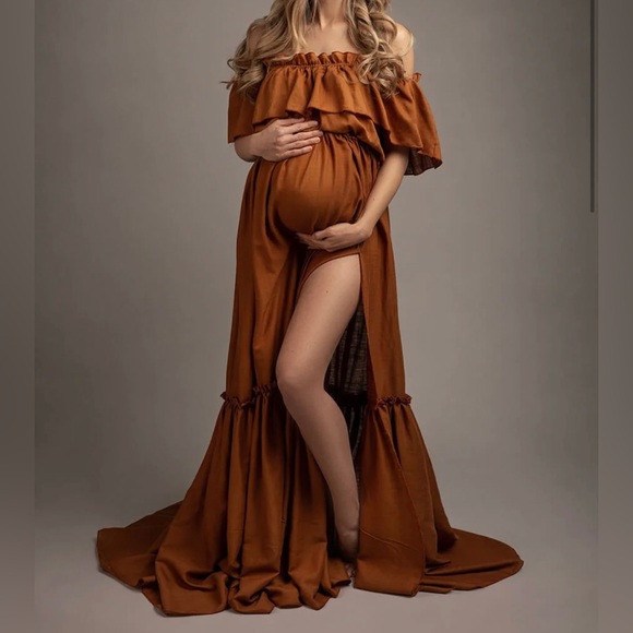 Rust boho maxi off the shoulder dress - Picture 2 of 4